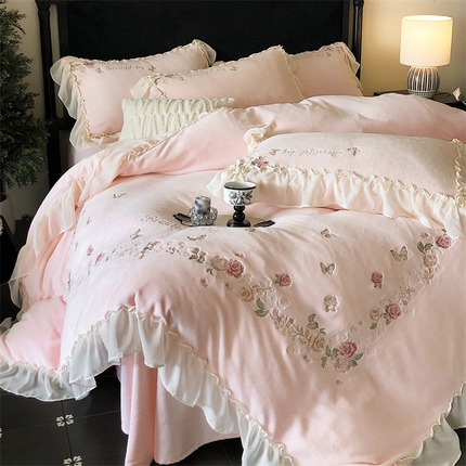 馨蕊家居 2024新款秋冬轻奢煦暖绒四件套-春溪 蔷薇粉