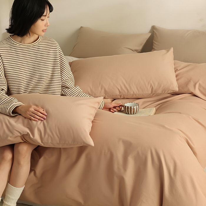 91家纺网 家纺一手货源 找家纺 轩和家居 2024新款50S长绒棉磨毛单被套 焦糖橙+燕麦色