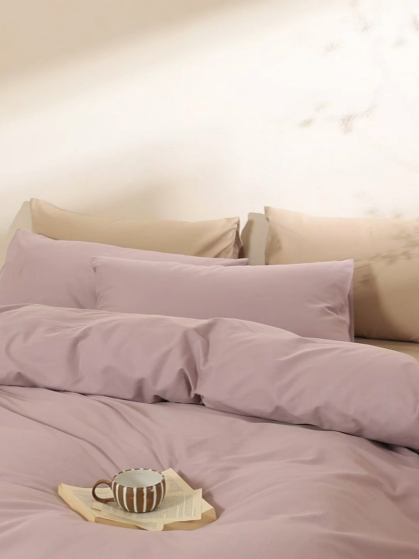 91家纺网 家纺一手货源 找家纺 轩和家居 2024新款50S长绒棉磨毛单被套 雅紫+摩卡