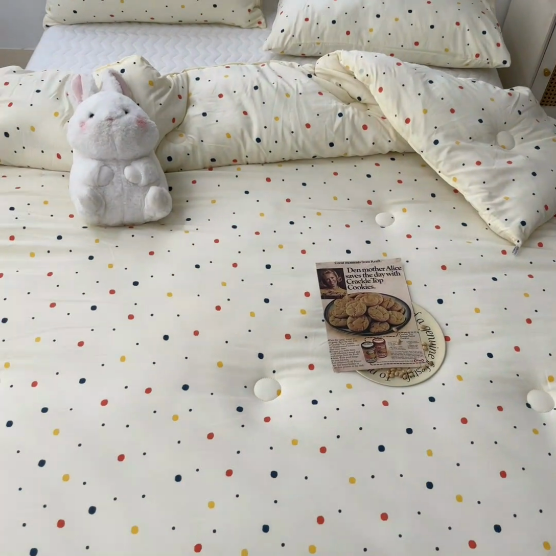 91家纺网 家纺一手货源 找家纺 星巴k家纺 2024糯糯棉A类大豆蛋白纤维加厚保暖双层纱冬被水洗棉冬被大豆被 彩色波点