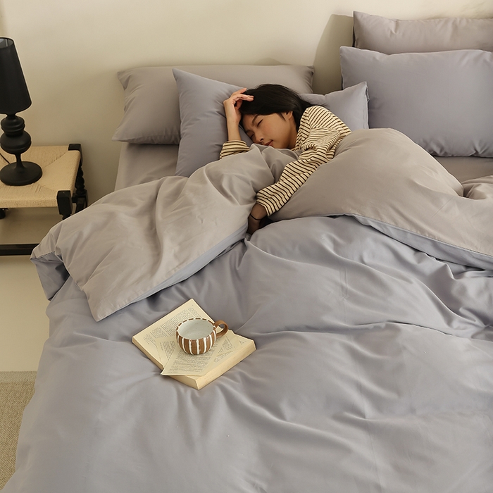 91家纺网 家纺一手货源 找家纺 轩和家居 2024新款50S长绒棉磨毛单被套 蓝莓紫+中灰