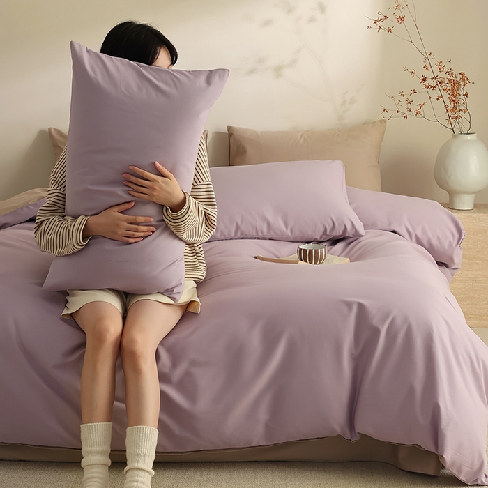 91家纺网 家纺一手货源 找家纺 轩和家居 2024新款50S长绒棉磨毛单被套 雅紫+摩卡