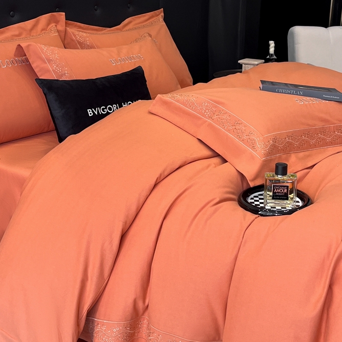 91家纺网 家纺一手货源 找家纺 安妮家居 2024新款A类云锦长绒棉全棉磨毛四件套含礼盒包装 云锦-橘色