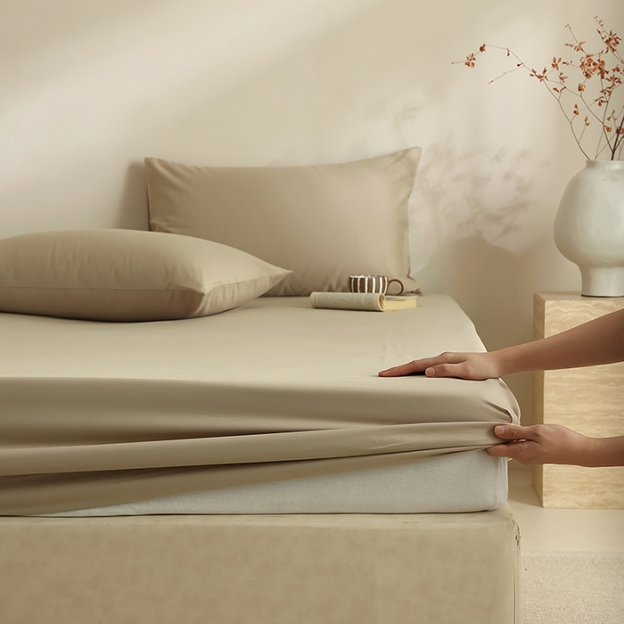 91家纺网 家纺一手货源 找家纺 轩和家居 2024新款50S长绒棉磨毛单床笠 摩卡