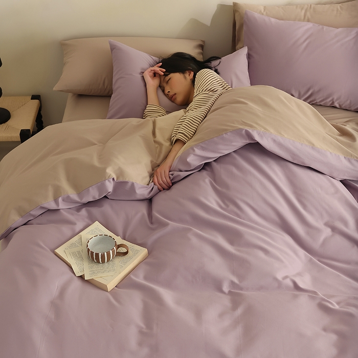 91家纺网 家纺一手货源 找家纺 轩和家居 2024新款50S长绒棉磨毛单被套 雅紫+摩卡