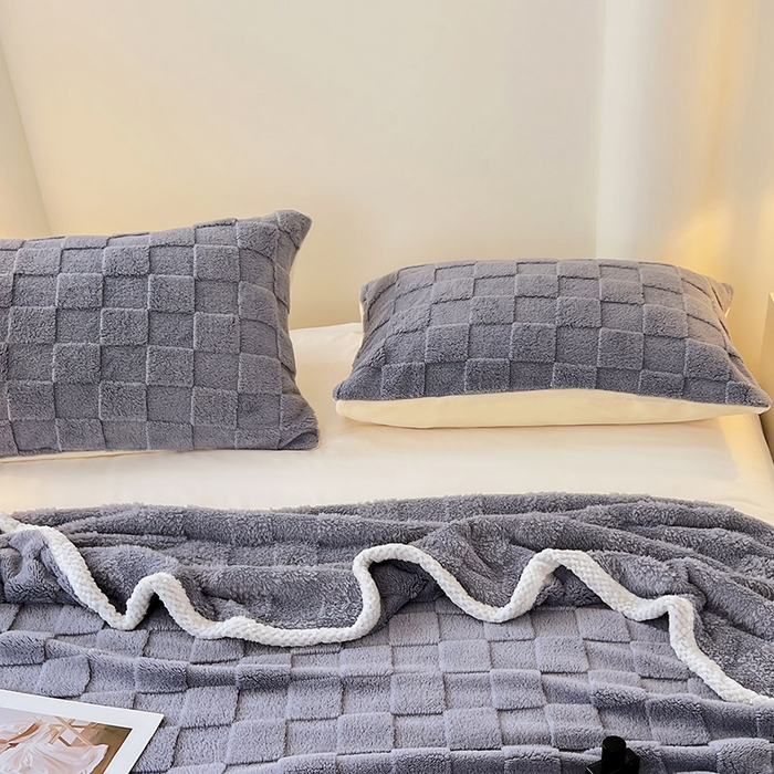 91家纺网 家纺一手货源 找家纺 锦润家纺 2024新款双面塔芙绒枕套一对 塔芙绒-灰兰