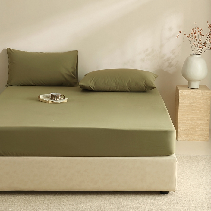 91家纺网 家纺一手货源 找家纺 轩和家居 2024新款50S长绒棉磨毛单床笠 军绿