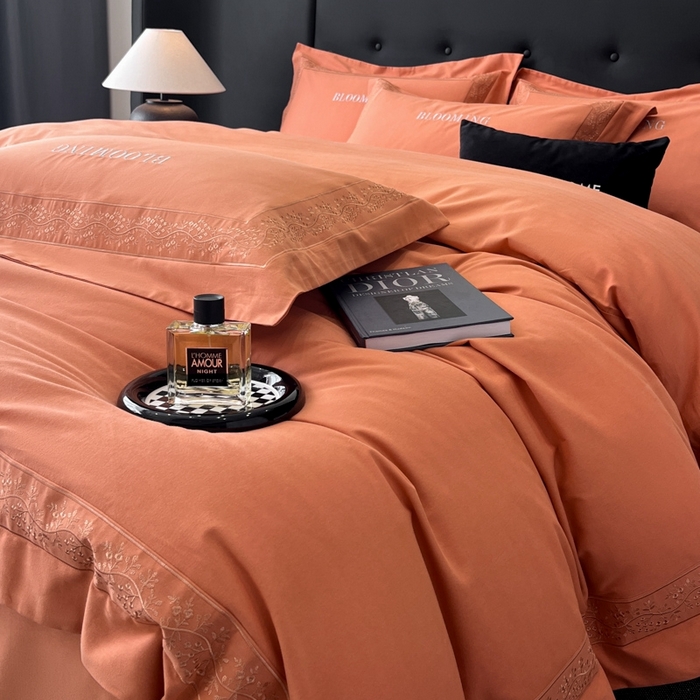 91家纺网 家纺一手货源 找家纺 安妮家居 2024新款A类云锦长绒棉全棉磨毛四件套含礼盒包装 云锦-橘色