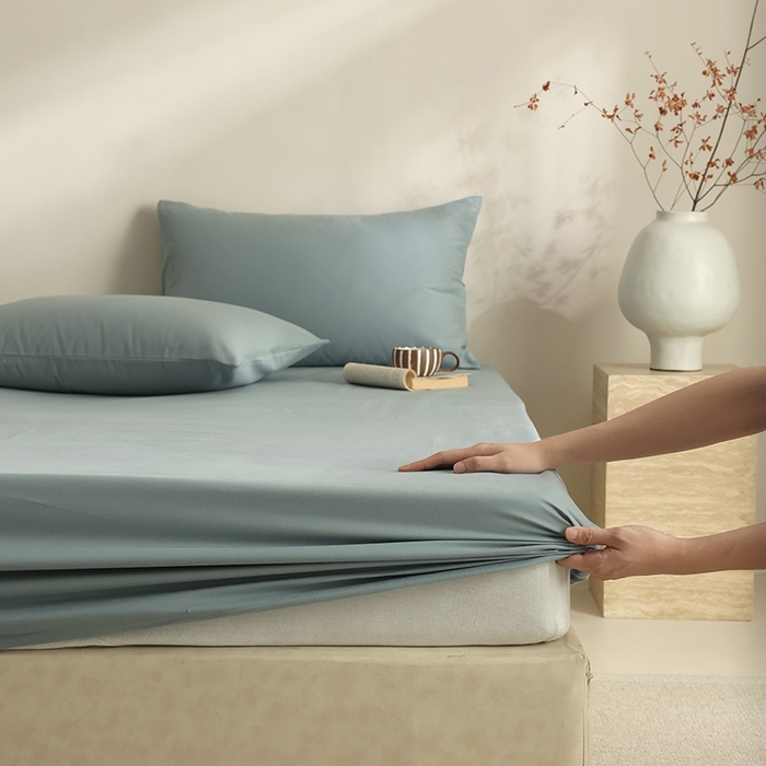 91家纺网 家纺一手货源 找家纺 轩和家居 2024新款50S长绒棉磨毛单床笠 灰蓝