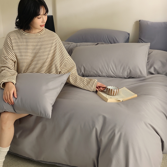 91家纺网 家纺一手货源 找家纺 轩和家居 2024新款50S长绒棉磨毛单被套 中灰