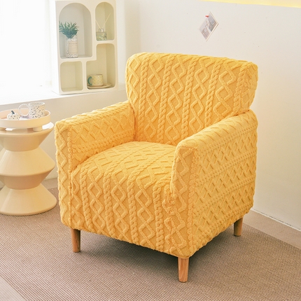 91家纺网 家纺一手货源 找家纺 启博家纺 2024新款简约提花绒单人沙发椅罩 黄色