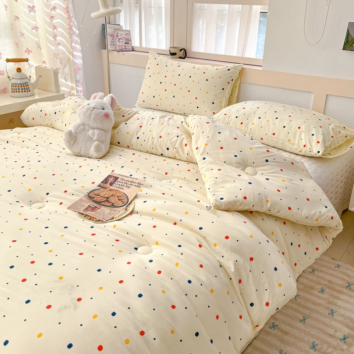 91家纺网 家纺一手货源 找家纺 星巴k家纺 2024糯糯棉A类大豆蛋白纤维加厚保暖双层纱冬被水洗棉冬被大豆被 彩色波点