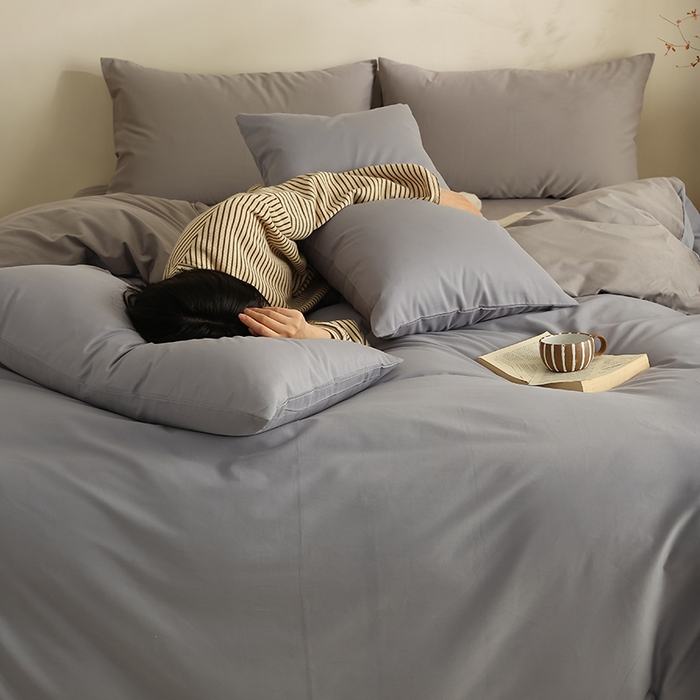 91家纺网 家纺一手货源 找家纺 轩和家居 2024新款50S长绒棉磨毛单被套 蓝莓紫+中灰