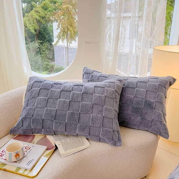 91家纺网 家纺一手货源 找家纺 锦润家纺 2024新款双面塔芙绒枕套一对 塔芙绒-灰兰