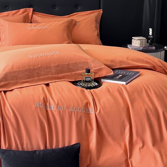 91家纺网 家纺一手货源 找家纺 安妮家居 2024新款A类云锦长绒棉全棉磨毛四件套含礼盒包装 云锦-橘色