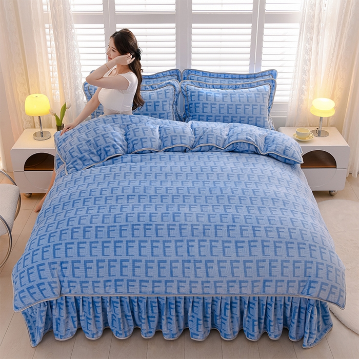 91家纺网 家纺一手货源 找家纺 梦莱情纺2024新款8.5斤牛奶绒四件套日产12000套 曙光-蓝