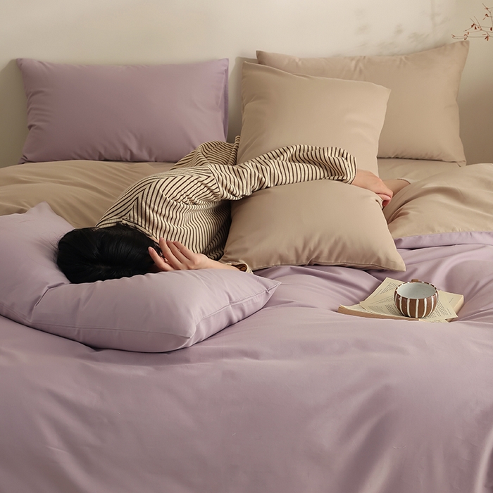 91家纺网 家纺一手货源 找家纺 轩和家居 2024新款50S长绒棉磨毛单被套 雅紫+摩卡