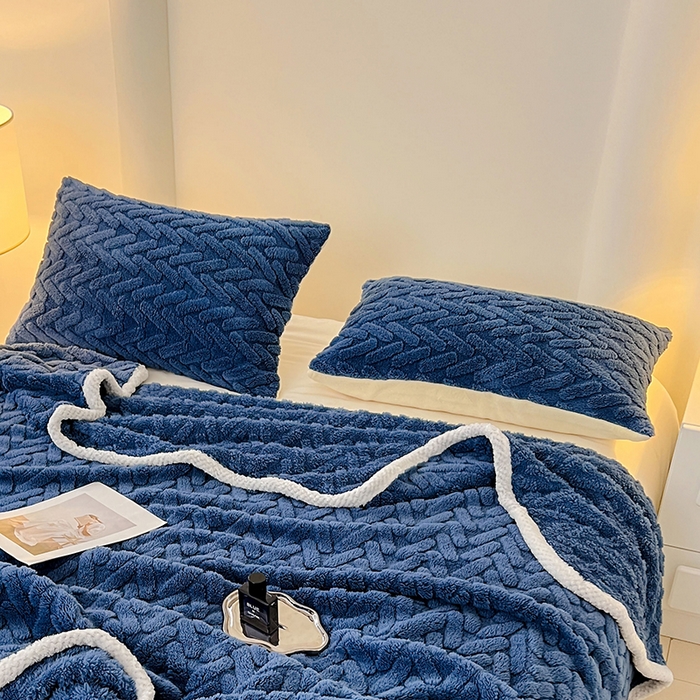 91家纺网 家纺一手货源 找家纺 锦润家纺 2024新款双面塔芙绒枕套一对 塔芙绒-深蓝