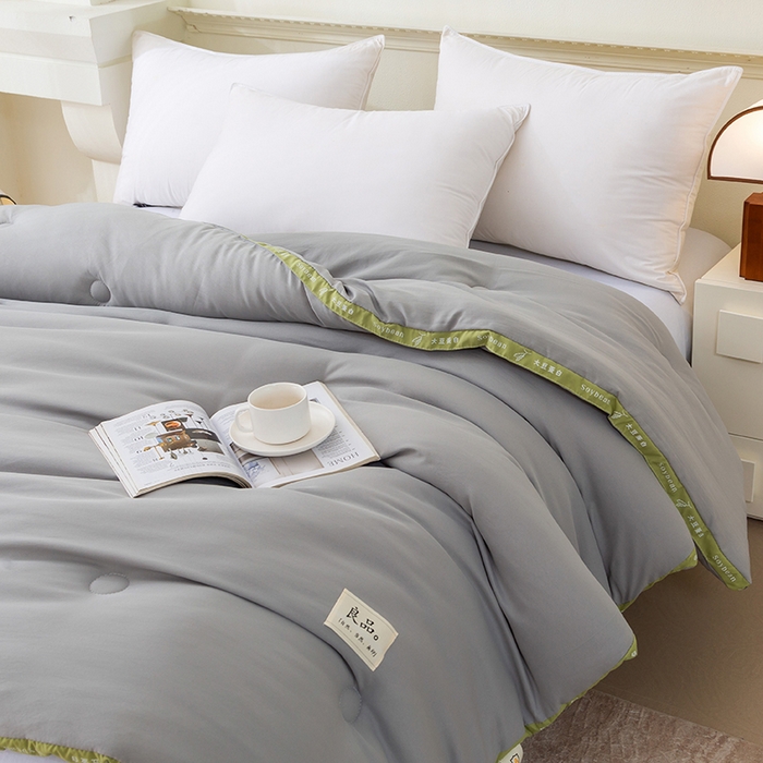 91家纺网 家纺一手货源 找家纺 凯森家纺 2024新款针织水洗棉大豆纤维立体被冬被春秋被 浅灰