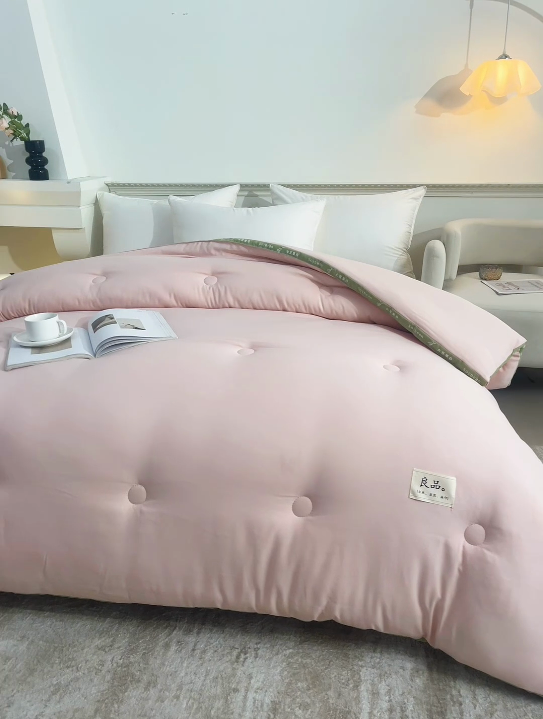 91家纺网 家纺一手货源 找家纺 凯森家纺 2024新款针织水洗棉大豆纤维立体被冬被春秋被 粉色