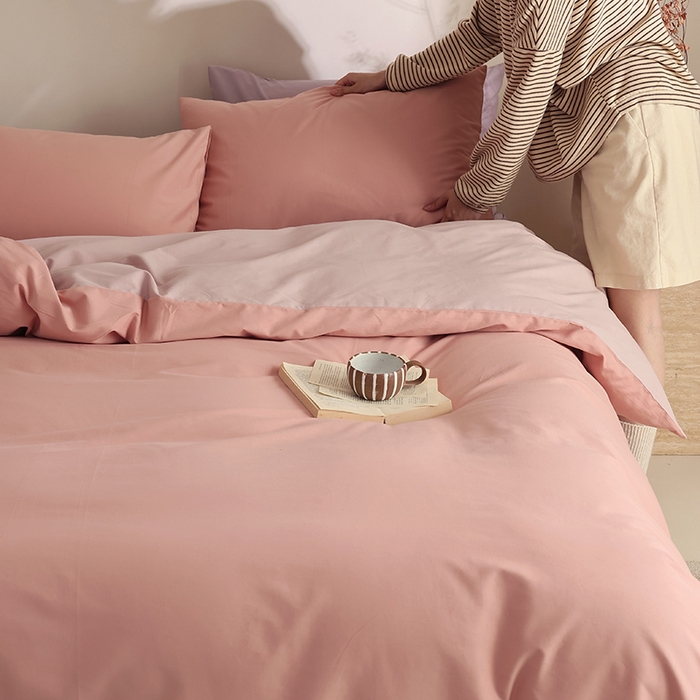 91家纺网 家纺一手货源 找家纺 轩和家居 2024新款50S长绒棉磨毛单被套 深粉+丁香色