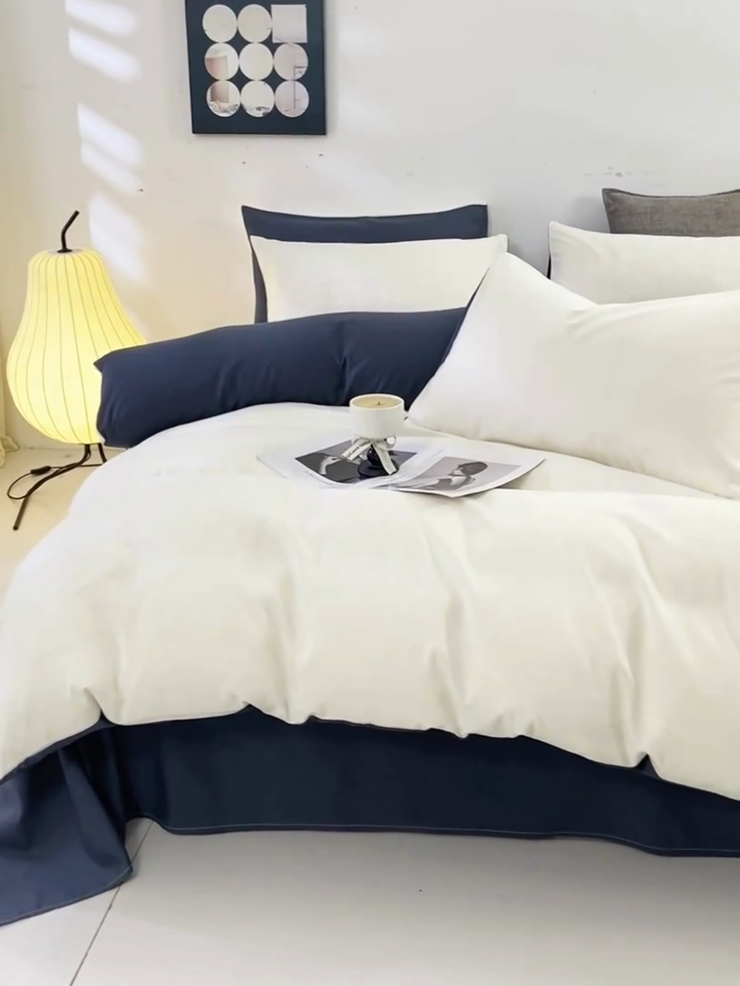 91家纺网 家纺一手货源 找家纺 乐沐家纺 2024新款纯色磨毛水洗棉四件套 白蓝灰