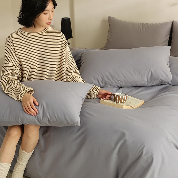 91家纺网 家纺一手货源 找家纺 轩和家居 2024新款50S长绒棉磨毛单被套 蓝莓紫+中灰