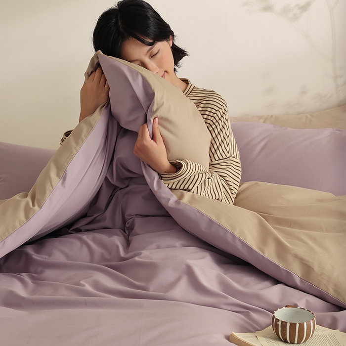 91家纺网 家纺一手货源 找家纺 轩和家居 2024新款50S长绒棉磨毛单被套 雅紫+摩卡