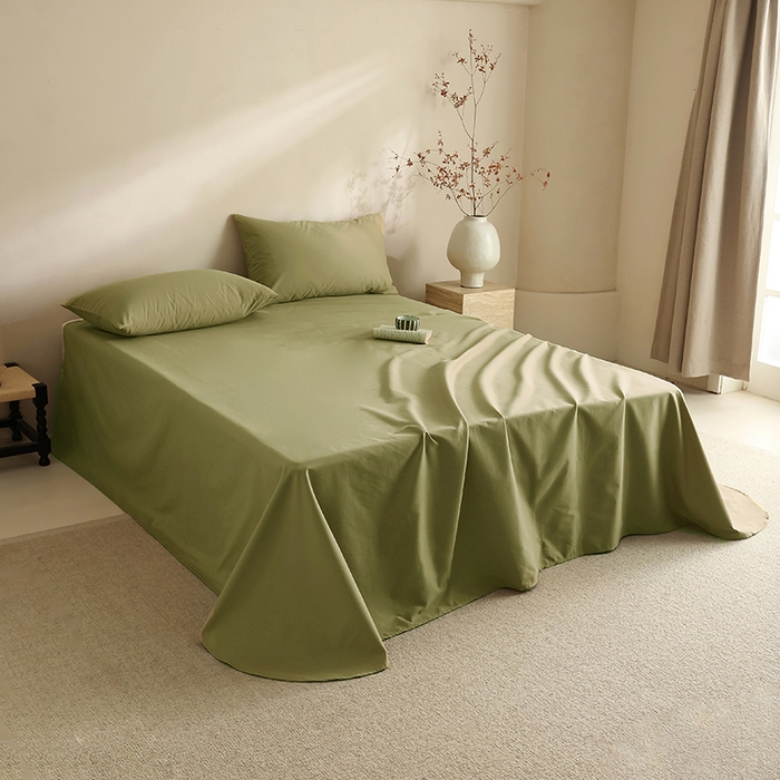 91家纺网 家纺一手货源 找家纺 轩和家居 2024新款50S长绒棉磨毛单床单 军绿