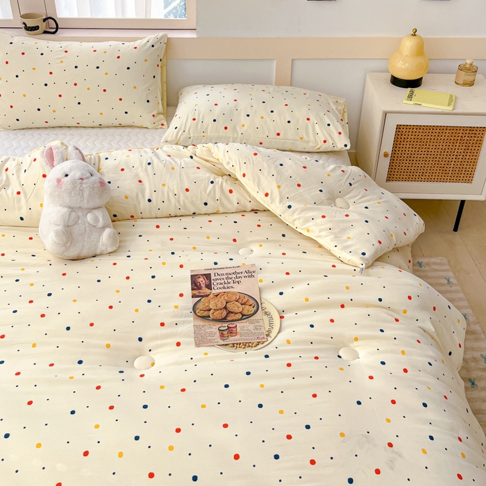 91家纺网 家纺一手货源 找家纺 星巴k家纺 2024糯糯棉A类大豆蛋白纤维加厚保暖双层纱冬被水洗棉冬被大豆被 彩色波点