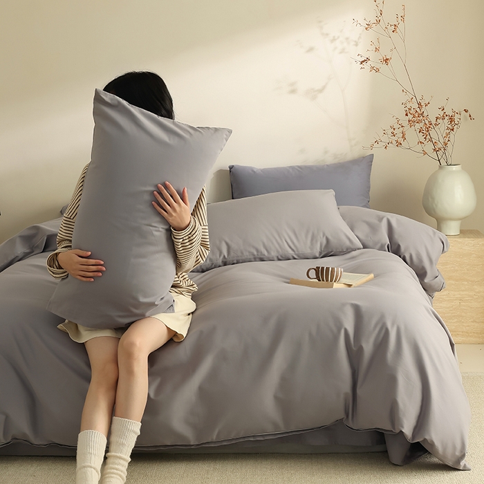 91家纺网 家纺一手货源 找家纺 轩和家居 2024新款50S长绒棉磨毛单被套 中灰