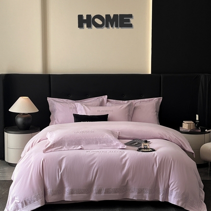 安妮家居 2024新款A类云锦长绒棉全棉磨毛四件套含礼盒包装 云锦-紫色