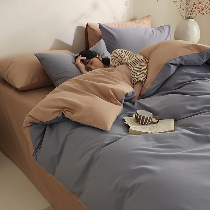 91家纺网 家纺一手货源 找家纺 轩和家居 2024新款50S长绒棉磨毛单被套 蓝莓紫+焦糖橙