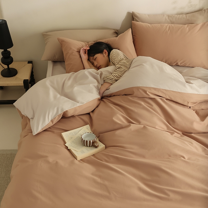 91家纺网 家纺一手货源 找家纺 轩和家居 2024新款50S长绒棉磨毛单被套 焦糖橙+燕麦色