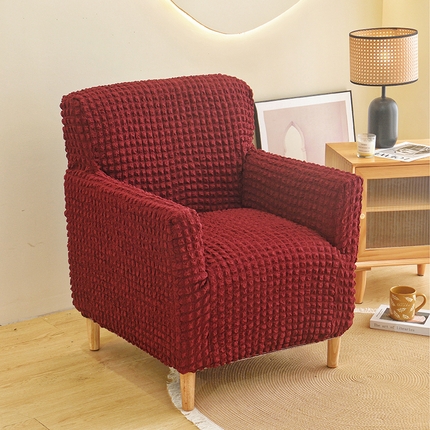 91家纺网 家纺一手货源 找家纺 启博家纺 2024新款泡泡纱单人沙发椅罩 酒红