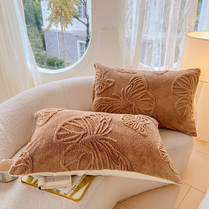 91家纺网 家纺一手货源 找家纺 锦润家纺 2024新款双面塔芙绒枕套一对 塔芙绒-深咖