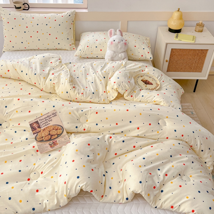 91家纺网 家纺一手货源 找家纺 星巴k家纺 2024糯糯棉A类大豆蛋白纤维加厚保暖双层纱冬被水洗棉冬被大豆被 彩色波点