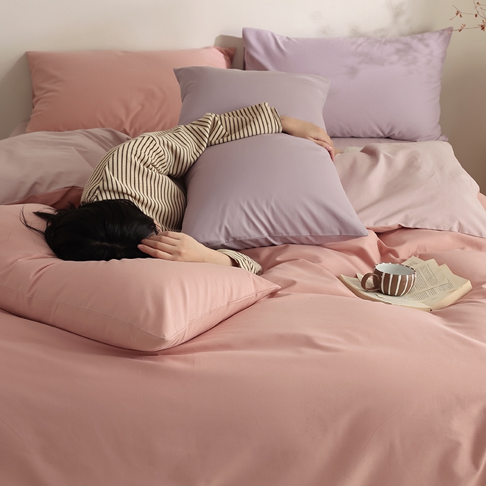 91家纺网 家纺一手货源 找家纺 轩和家居 2024新款50S长绒棉磨毛单被套 深粉+丁香色