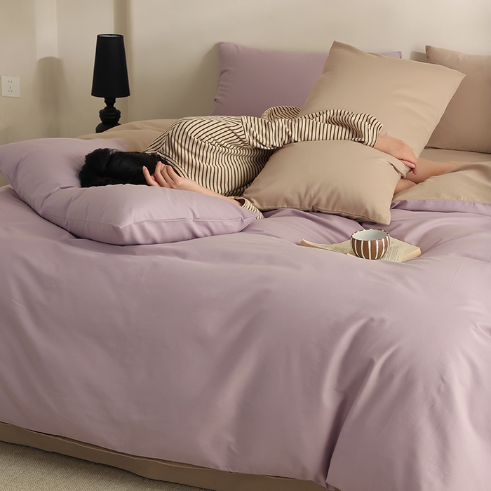 91家纺网 家纺一手货源 找家纺 轩和家居 2024新款50S长绒棉磨毛单被套 雅紫+摩卡