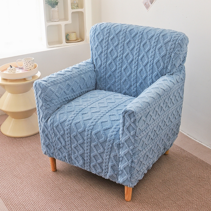 91家纺网 家纺一手货源 找家纺 启博家纺 2024新款简约提花绒单人沙发椅罩 天蓝