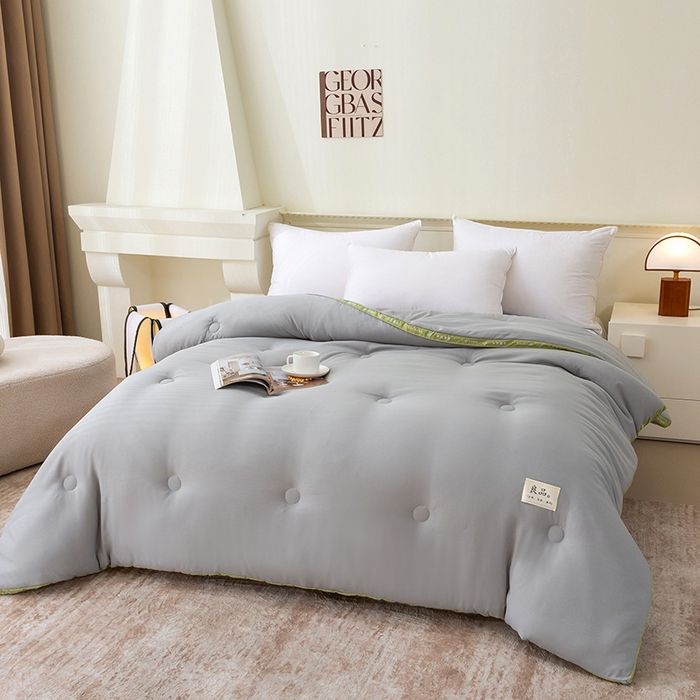 91家纺网 家纺一手货源 找家纺 凯森家纺 2024新款针织水洗棉大豆纤维立体被冬被春秋被 浅灰