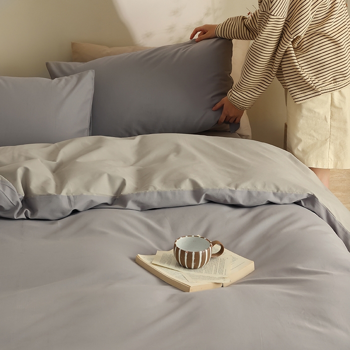 91家纺网 家纺一手货源 找家纺 轩和家居 2024新款50S长绒棉磨毛单被套 中灰+摩登灰