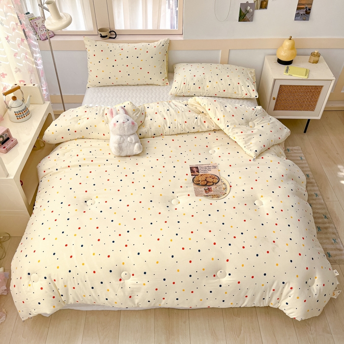 91家纺网 家纺一手货源 找家纺 星巴k家纺 2024糯糯棉A类大豆蛋白纤维加厚保暖双层纱冬被水洗棉冬被大豆被 彩色波点