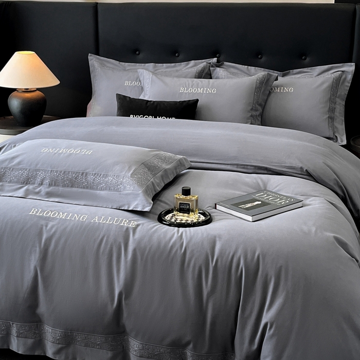 91家纺网 家纺一手货源 找家纺 安妮家居 2024新款A类云锦长绒棉全棉磨毛四件套含礼盒包装 云锦-蓝灰