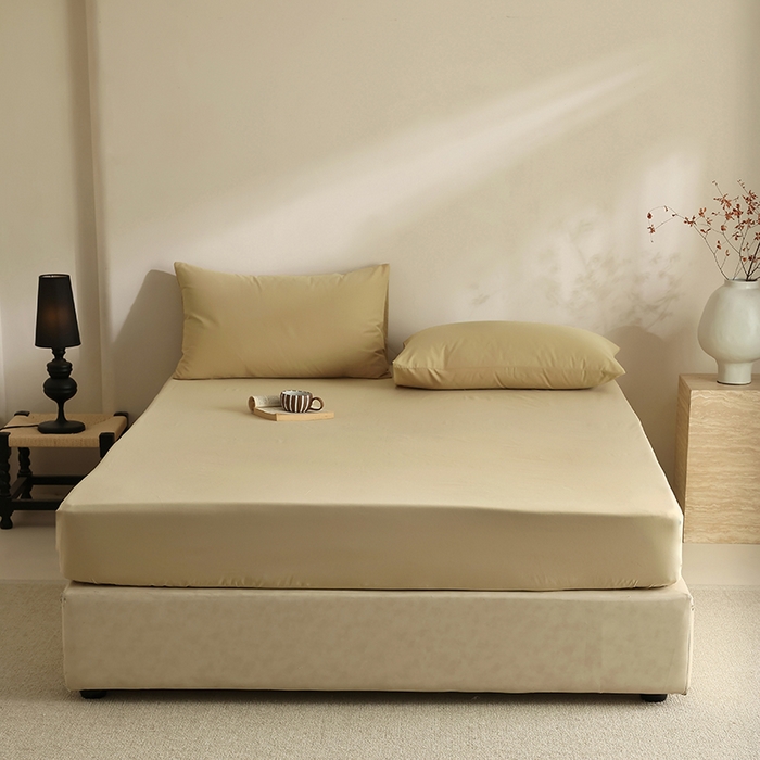 91家纺网 家纺一手货源 找家纺 轩和家居 2024新款50S长绒棉磨毛单床笠 透明黄