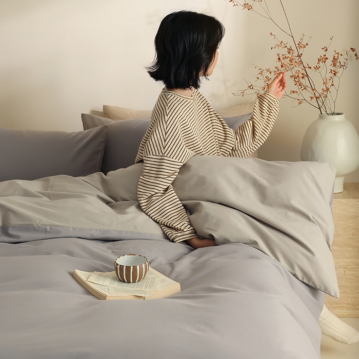 91家纺网 家纺一手货源 找家纺 轩和家居 2024新款50S长绒棉磨毛单被套 中灰+摩登灰