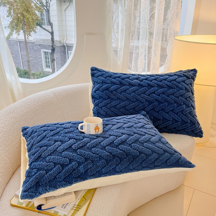 91家纺网 家纺一手货源 找家纺 锦润家纺 2024新款双面塔芙绒枕套一对 塔芙绒-深蓝