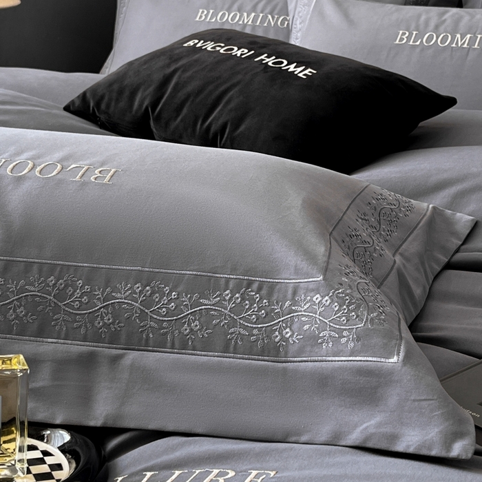 91家纺网 家纺一手货源 找家纺 安妮家居 2024新款A类云锦长绒棉全棉磨毛四件套含礼盒包装 云锦-蓝灰