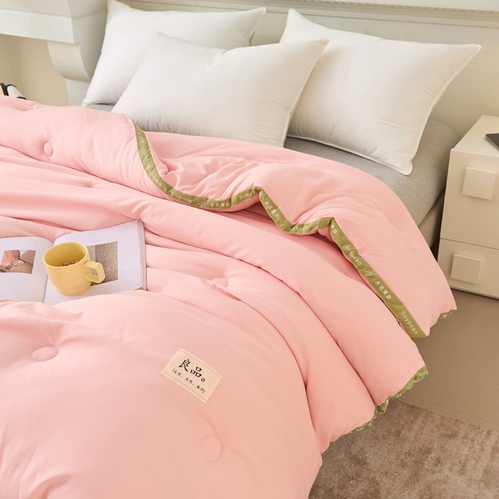 91家纺网 家纺一手货源 找家纺 凯森家纺 2024新款针织水洗棉大豆纤维立体被冬被春秋被 粉色