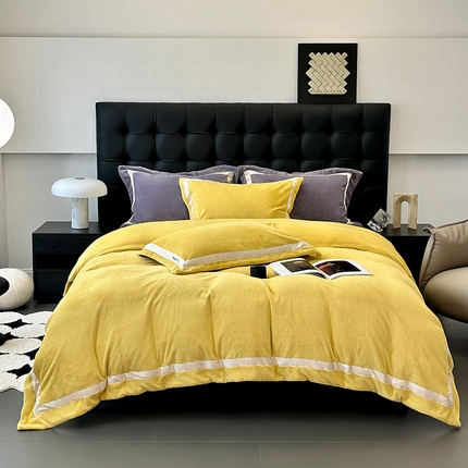 JUICY 橘滋家纺 2024新款顶奢280克全消光牛奶绒四件套--柏林邂逅 柏林邂逅-柠檬黄